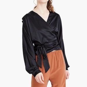 The Great Eros Silk Ereni Wrap Black Top Size S